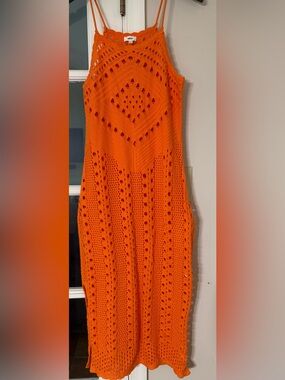 Aerie beach Boho Crochet Slip Midi Dress - Orange Women size Medium